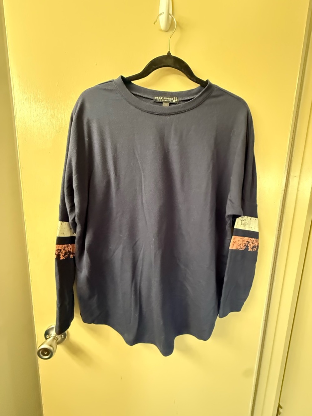 Navy Long Sleeve Tee with Sleeve Stripes
